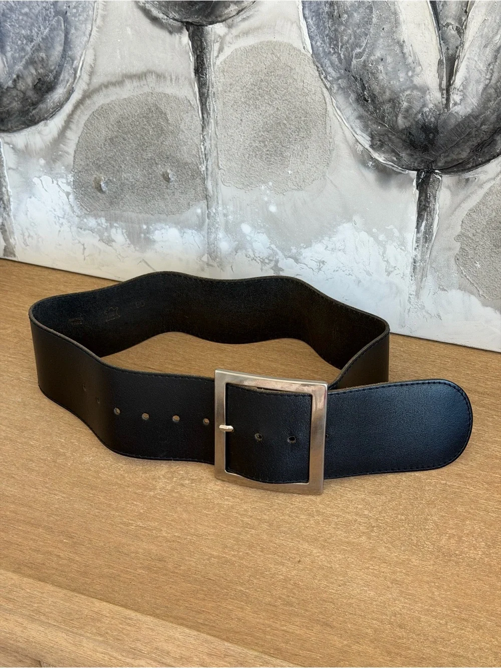 Y2K Women's Black Wide Waist Belt with Silver Buckle